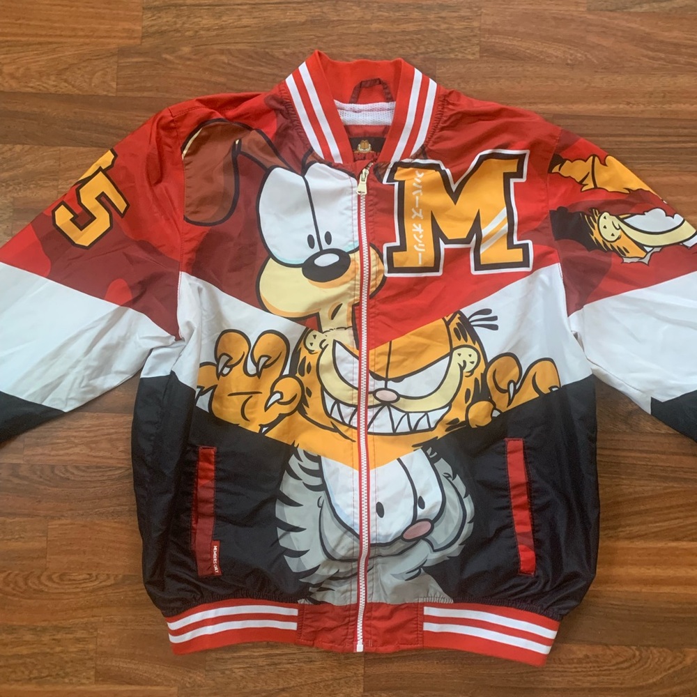Garfield Members Only Windbreaker Full Zip Jacket Mens M Retro90 style RN 125663